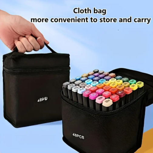Set 48 de Markere Dublu Vârf cu Husă pentru Desene Creative