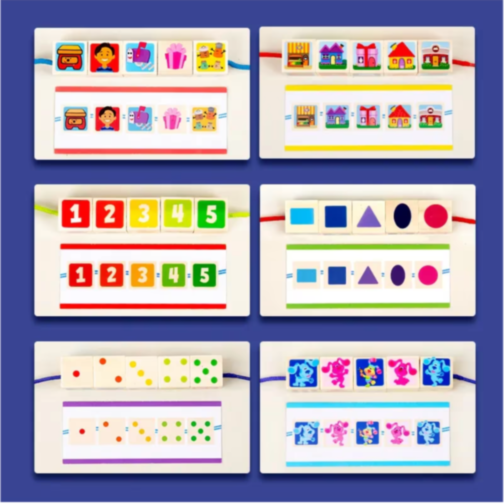 Set de cuburi din lemn cu șireturi educative Montessori