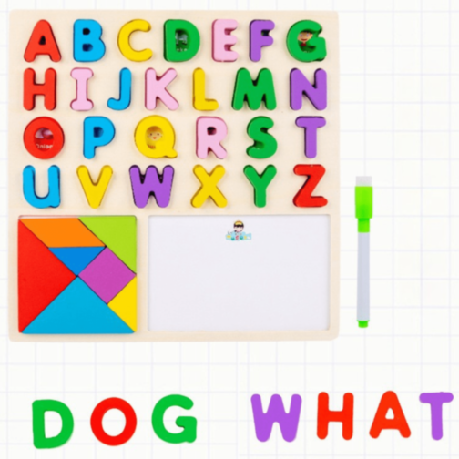 Set educativ cu litere mari, tangram și tablă
