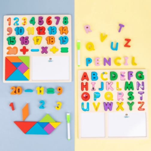Set educativ cu litere mari, tangram și tablă