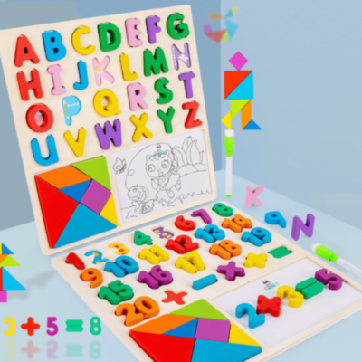 Set educativ cu litere mari, tangram și tablă | image