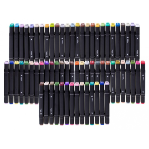 Set de 60 Markere Colorate Dublu Vârf cu Husă Practică