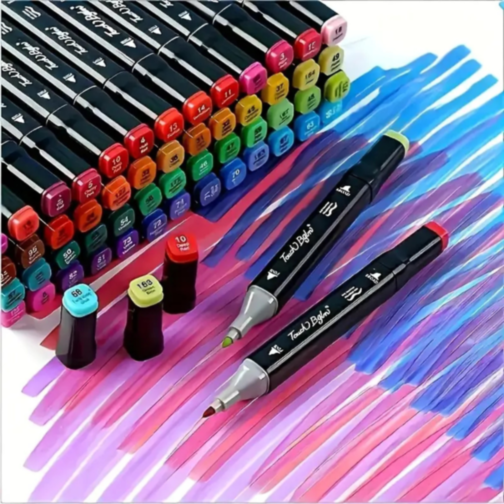 Set de 60 Markere Colorate Dublu Vârf cu Husă Practică