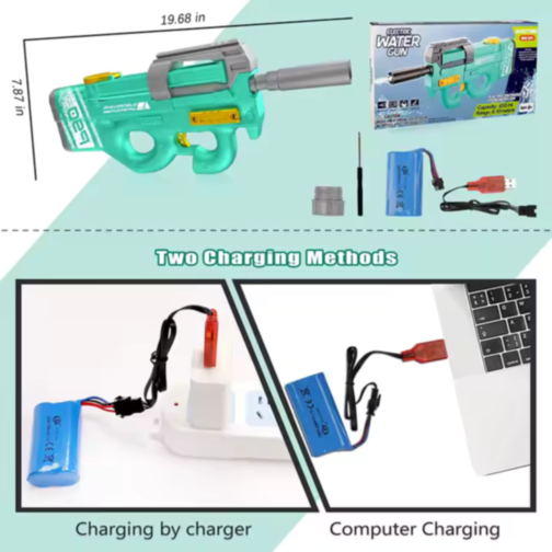 Pistol Electric cu Apă P90, Reîncărcabil USB, Jet Puternic (culoare aleatorie)