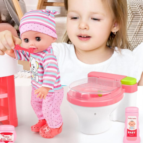 Păpușă Interactivă de 30 cm cu Oliță cu Lumină și 12 Sunete – Set Complet de Îngrijire