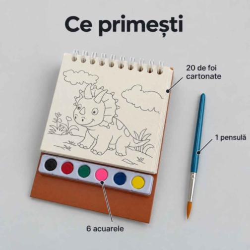 Carte de pictat cu acuarele și pensulă, 20 desene