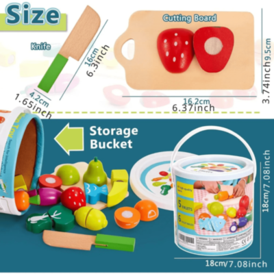 Set Fructe și Legume din Lemn de Tăiat – 27 piese | image