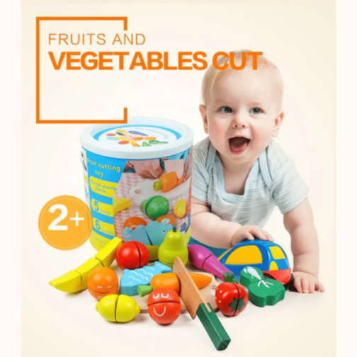 Set Fructe și Legume din Lemn de Tăiat – 27 piese