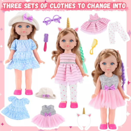 Păpușă Fashion 30 cm cu Dulap și 3 Ținute – Set de Coafat și Accesorii pentru Fetițe