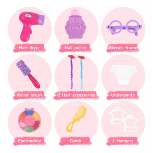 Păpușă Fashion 30 cm cu Dulap și 3 Ținute – Set de Coafat și Accesorii pentru Fetițe
