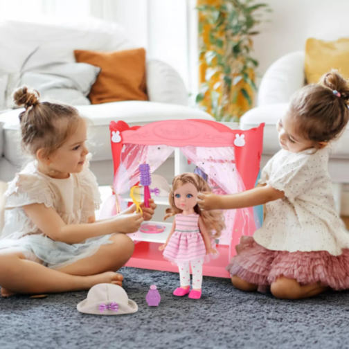 Păpușă Fashion 30 cm cu Dulap și 3 Ținute – Set de Coafat și Accesorii pentru Fetițe