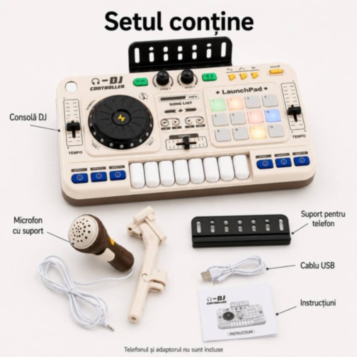 Mixer DJ muzical pentru copii cu microfon și lumini