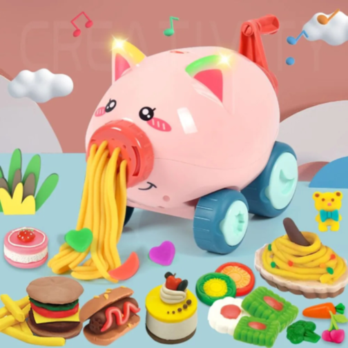 Set Creativ Porcușor cu Plastilină Colorată fără Baterii – 43 Piese și 12 Culori
