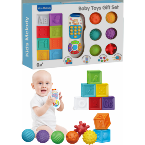 Set interactiv de jucării pentru bebeluși - Cuburi, mingi și telecomandă muzicală