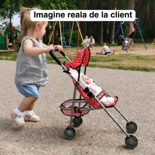 Cărucior pentru Păpuși cu Design Elegant și Cadru Metalic