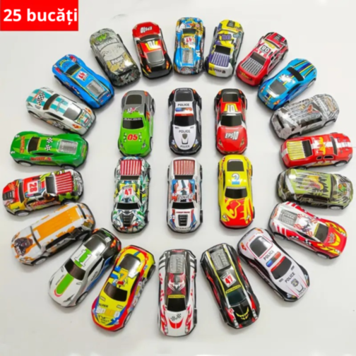 Set 25 Mașinuțe Metalice cu Mecanism Pull-Back – Modele Sport și Graffiti