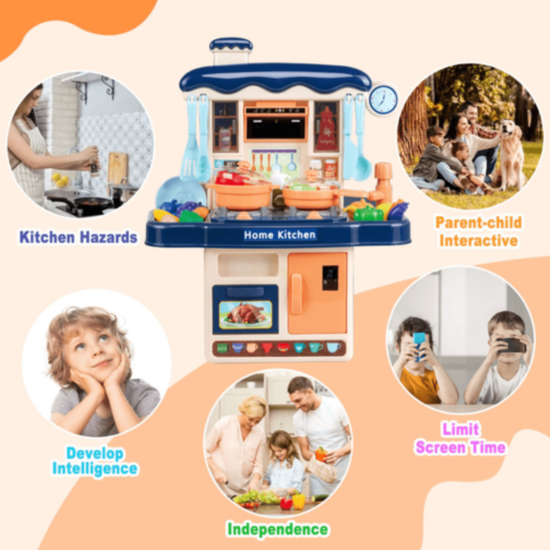 Bucătărie Interactivă cu Accesorii și Sunete pentru Copii (albastru)
