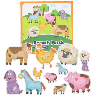Puzzle educativ 6 în 1 - Animale de fermă cu piese mari | image