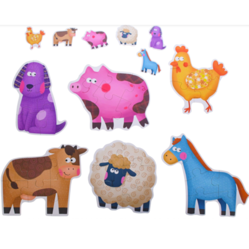 Puzzle educativ 6 în 1 - Animale de fermă cu piese mari