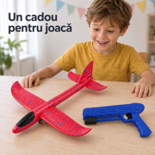 Avion din spumă cu lansator tip pistol pentru copii