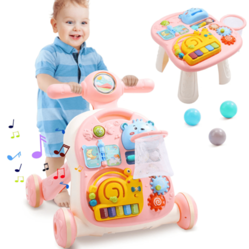 Premergător Muzical 3-în-1 pentru Bebeluși | Activități Educative și Masă de Joacă - Roz  