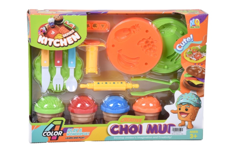 Set Plastilină cu 4 Culori și Forme de Modelat Fructe