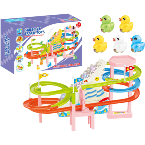 Pista interactivă cu Rățuște Colorate – Distracție și Învățare pentru Copii