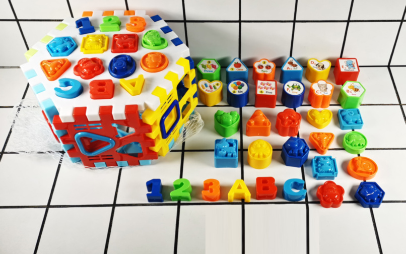 Hexagon Multifuncțional, Educativ cu Blocuri, Litere/Cifre, Figuri Geometrice, 54 piese