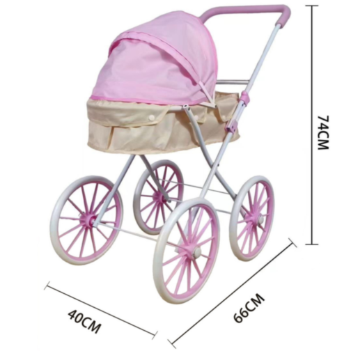 Cărucior pentru Păpuși cu Design Retro – Roz și Crem