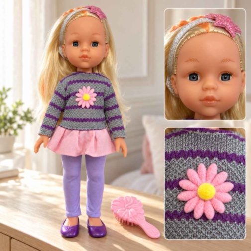 Păpușă blondă de 32 cm cu perie pentru coafat