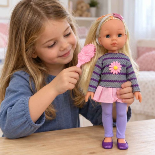 Păpușă blondă de 32 cm cu perie pentru coafat