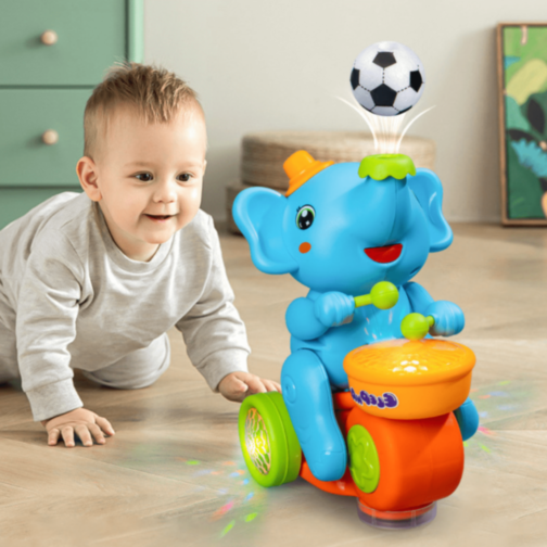 Elefant Toboșar Interactiv cu Lumini, Sunete și Minge (culoare aleatorie)
