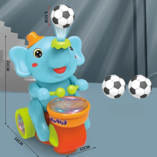 Elefant Toboșar Interactiv cu Lumini, Sunete și Minge (culoare aleatorie)