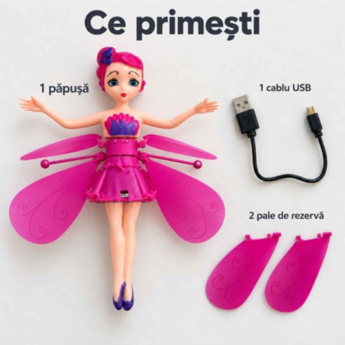 Păpușă zburătoare cu senzor, lumini și încărcare USB