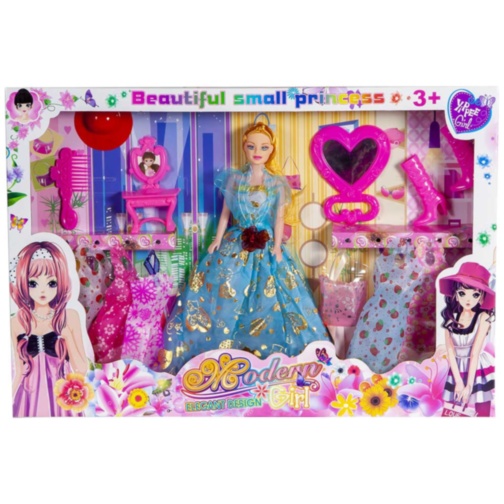 Barbie cu 8 Ținute, Încălțăminte și Oglindă 