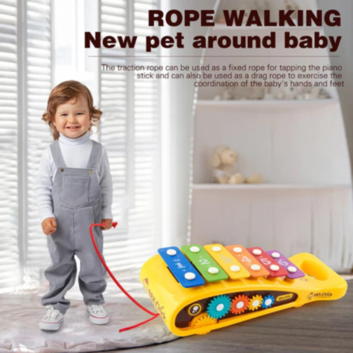 Xilofon Colorat cu Roți - Jucărie Muzicală Educativă pentru Bebeluși