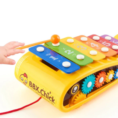Xilofon Colorat cu Roți - Jucărie Muzicală Educativă pentru Bebeluși