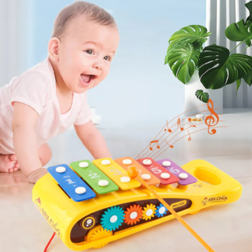 Xilofon Colorat cu Roți - Jucărie Muzicală Educativă pentru Bebeluși