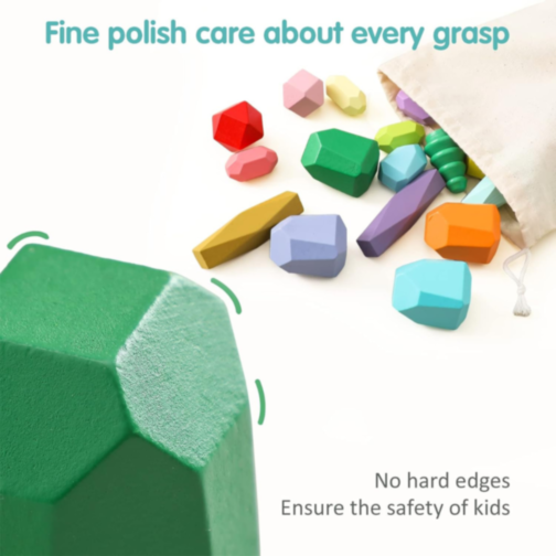 Set Pietre de Construcție și Echilibru din Lemn - Rainbow Stones Building, 38 Piese