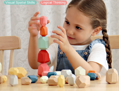 Set Pietre de Construcție și Echilibru din Lemn - Rainbow Stones Building, 38 Piese | image