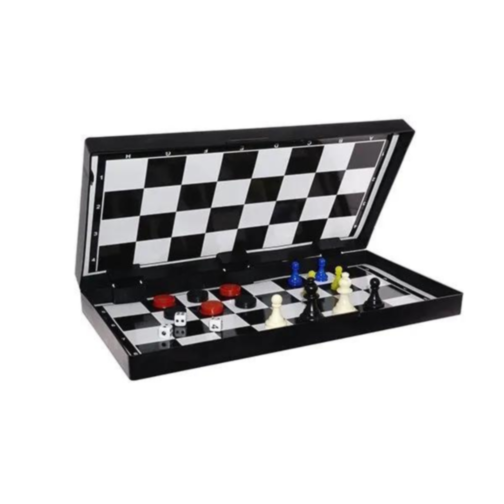 Set 3 în 1 Jocuri de Societate - Șah, Dame și Ludo