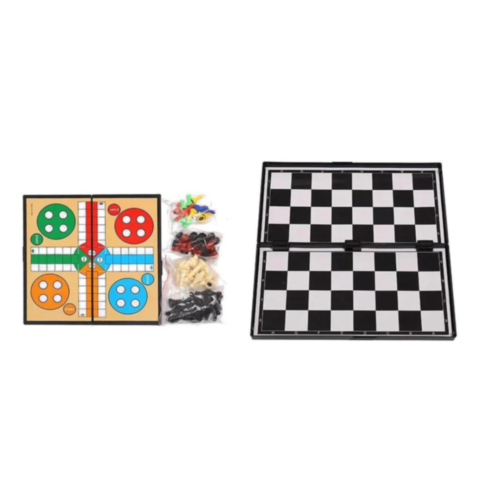 Set 3 în 1 Jocuri de Societate - Șah, Dame și Ludo