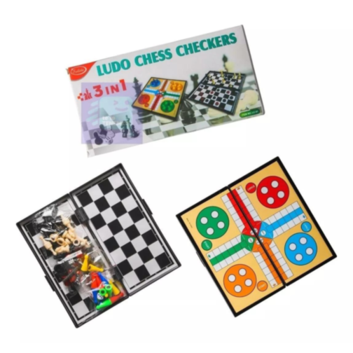 Set 3 în 1 Jocuri de Societate - Șah, Dame și Ludo