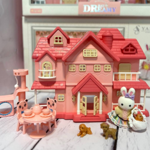 Vilă Roz Interactivă cu Figurine și Mobilier – Set de Joacă pentru Fetițe