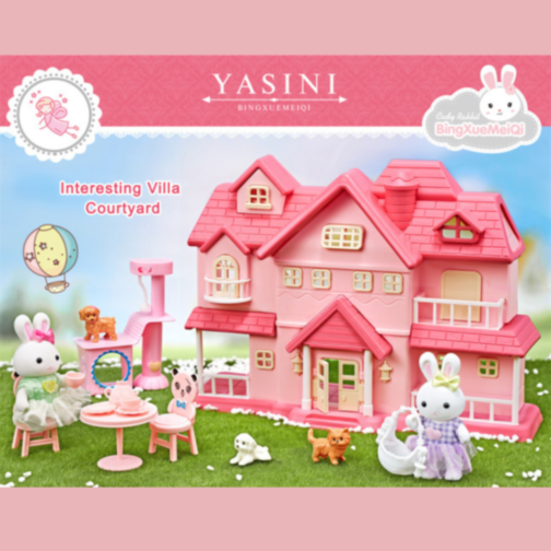 Vilă Roz Interactivă cu Figurine și Mobilier – Set de Joacă pentru Fetițe