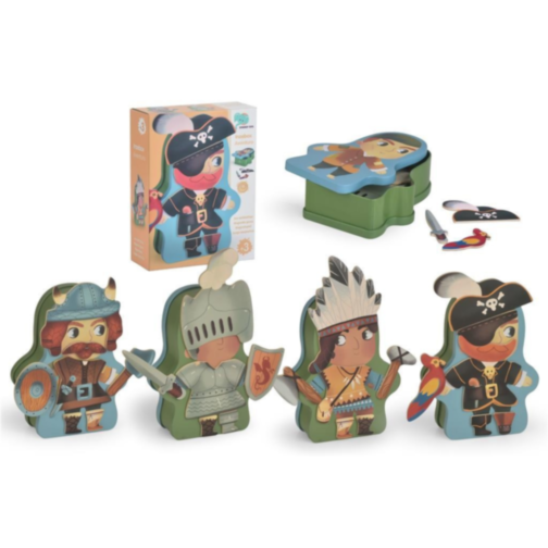 Set Magnetic Aventuri cu Pirat, Indian, Cavaler și Viking