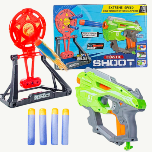 Set Pistol cu Gloanțe Moi și Țintă pentru Tir Interactiv