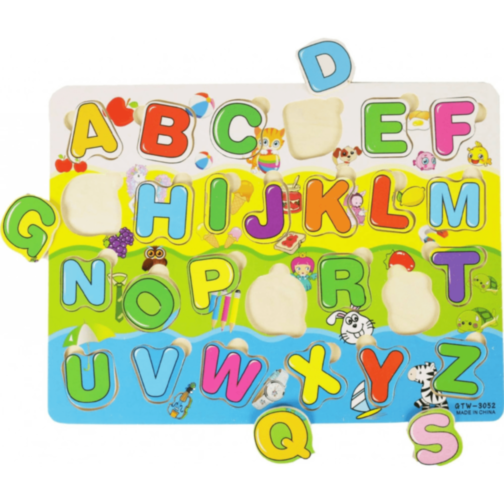 Puzzle din Lemn Alfabet – Litere Mari Colorate A-Z