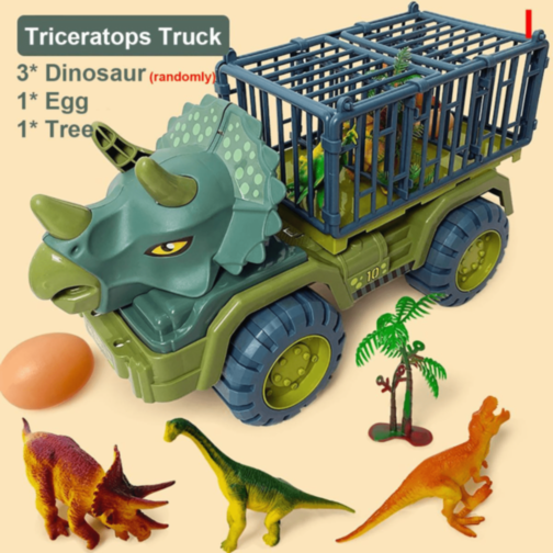 Camion Dinozaur cu Triceratops și Figurine Dino (model aleatoriu)