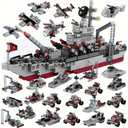 Set de Construcție Navă de Război 8 în 1 – 554 Piese și 2 Figurine Incluse